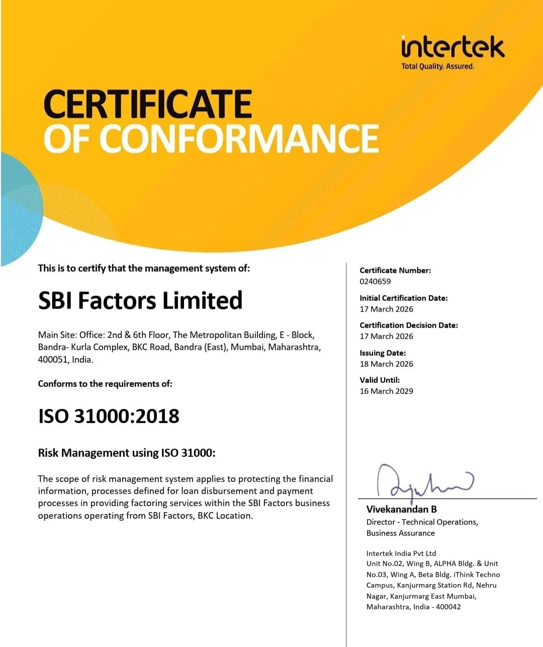 ISO Certificate