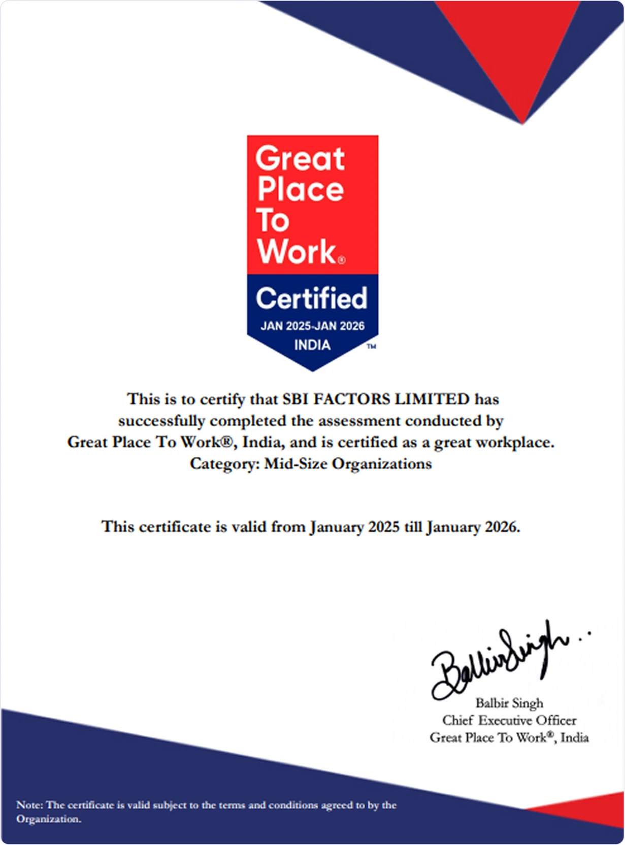 GPTW Certificate